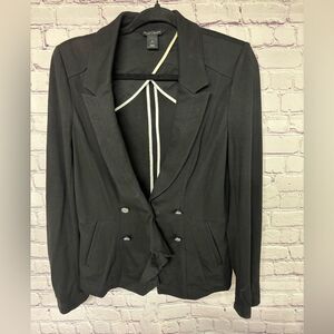 WHBM Black Classic Double Breasted Pique Knit Fitted Sophisticate Jacket Size 8